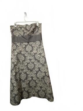 Ann Taylor LOFT Strapless Gray & Cream Floral summer Dress Size 6 100% cotton